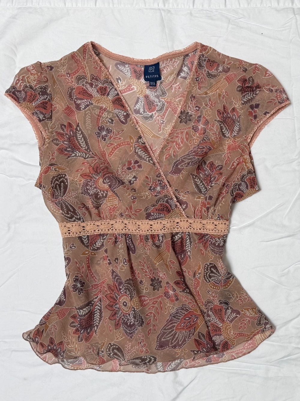 VINTAGE y2k Reitmans floral sheer boho fairy chiffon crochet top M